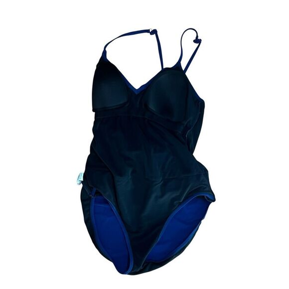 Profile by Gottex blue ruched ruffle hem tummy control flattering 10 swimsuit - Picture 5 of 6